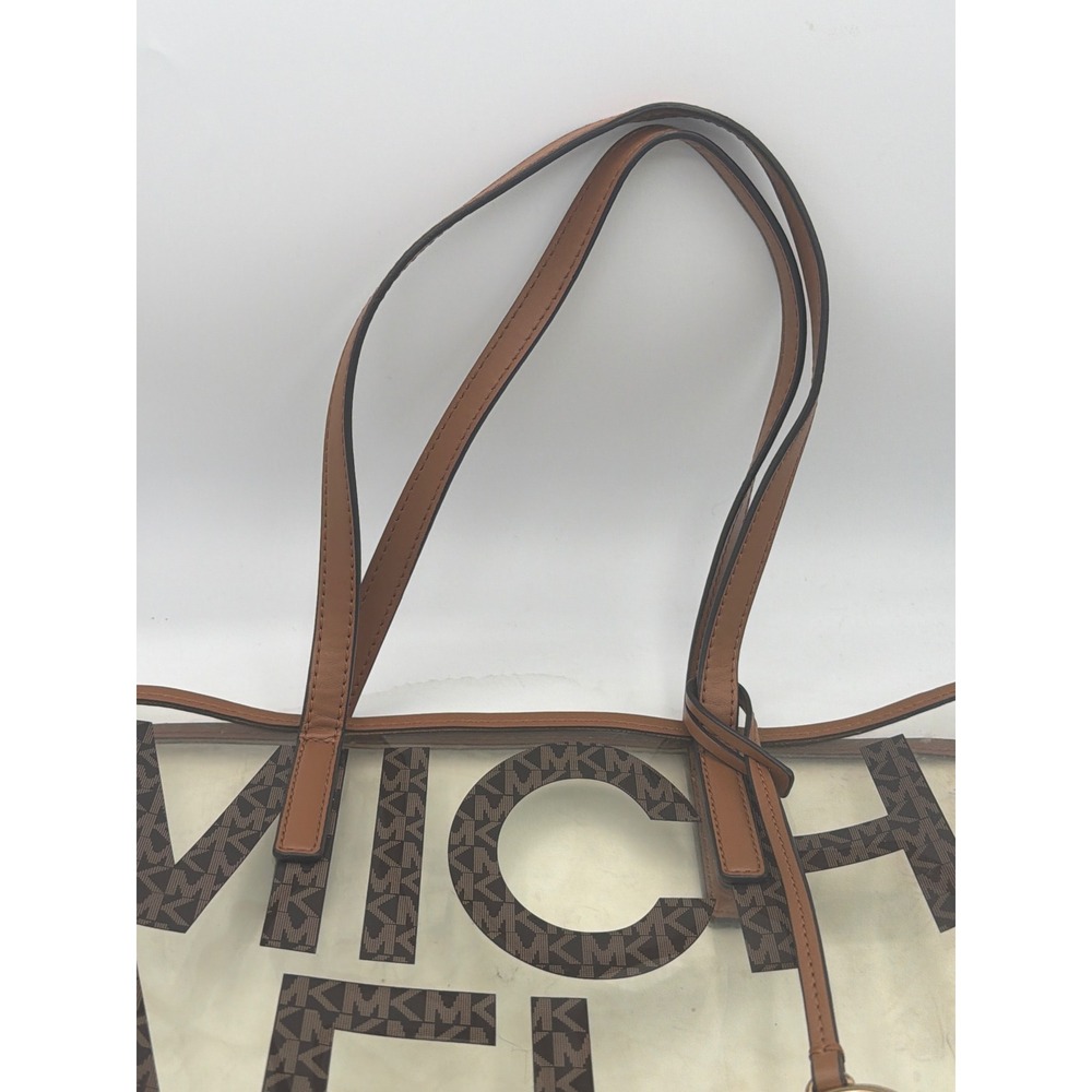 Michael Kors The Michael Large Clear Vinyl Tote Bag Brown Monogram Logo - Picture 3 of 4